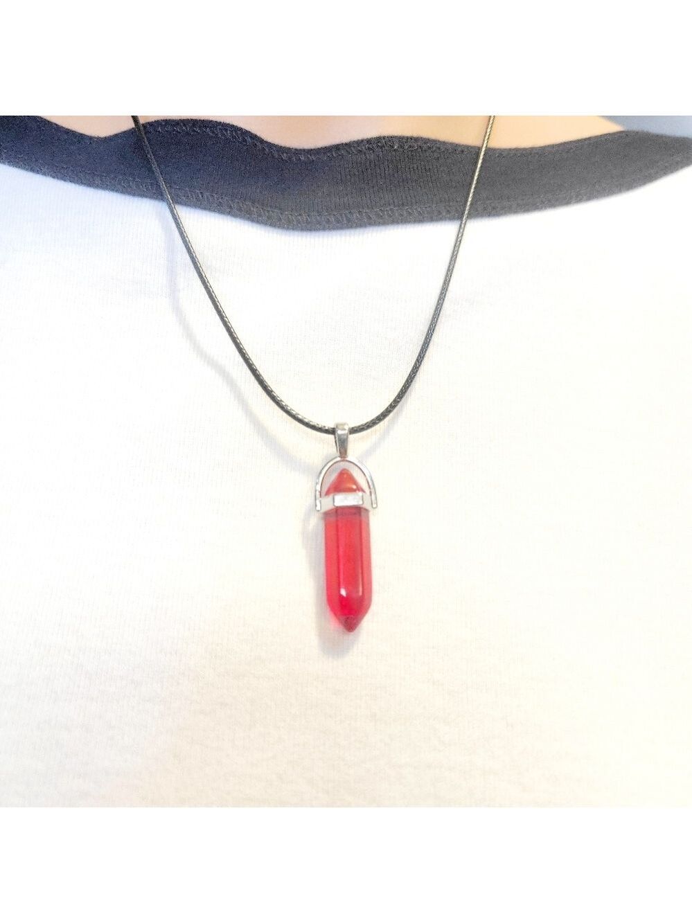 Natural Fire Red Quartz Crystal Pendant Necklace